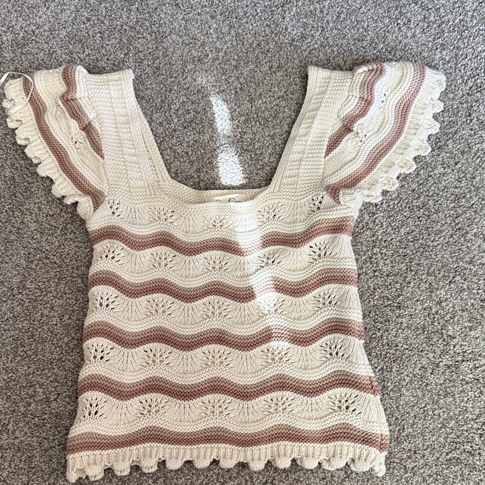 Jessica Simpson Cream and Brown Knit Top